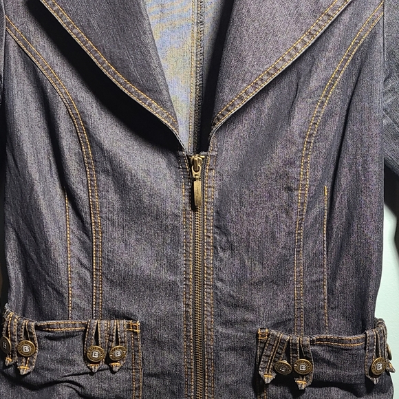 Vintage Bisou Bisou Michele Bohbot Dark Denim Zip Up Jean Jacket Sz 6 - Picture 3 of 7